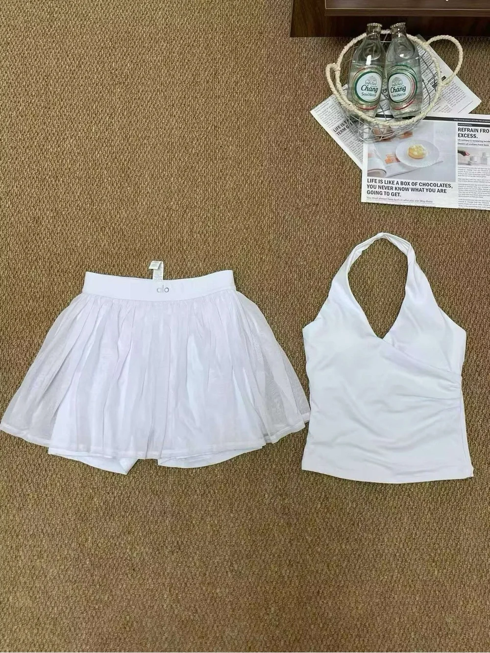 ALO Yoga White Top And Mini Skort Set